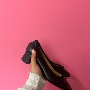 J.crew Kate Ballet Pumps Block Heel Black Leather 8.5
